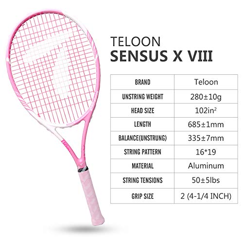 Teloon Tennis Rackets for Adults 2 pcs Recreational -27 inch Tennis Racquet for Men and Women College Students Beginner Tennis Racket.… (Black-Pink)