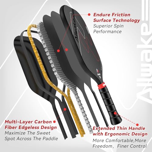 Pickleball Paddles, 3K Raw Carbon Fiber Pickleball Paddle, USAPA Approved, Thermoformed Pickle Ball Rackets for Power & Spin, 16mm Polypropylene Honeycomb Core, Textured Carbon Grit Surface