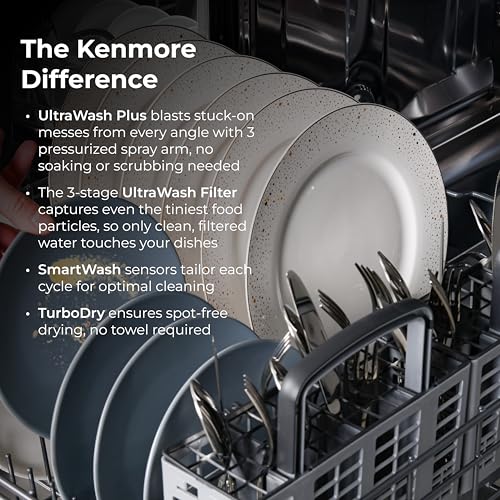Kenmore 22-14632 24" Built-In Dishwasher - UltraWash Plus, SmartWash, Accela Wash, Sanitize Rinse, TurboDry, and Removable Third Rack - 15 Place Settings - 49 DBA - ENERGY STAR Certified - 24" - White