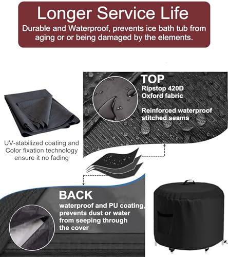 GS Alderaul Portable Ice Bath Tub Cover - Dustproof, Waterproof with Windproof Hem - Outdoor Ice Bath Barrel Cover for Cold Plunge Tub