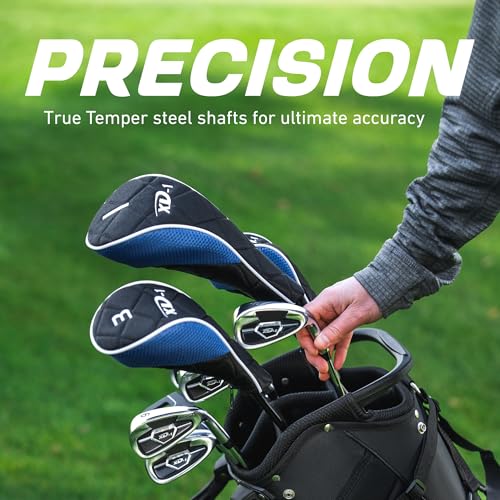 Aspire XD1 Men’s 14-Piece Golf Set – 460cc Titanium Driver, Wood, Hybrid, 6-PW Irons, Putter, Stand Bag, 3 Headcovers and Cover – Red, RH Regular