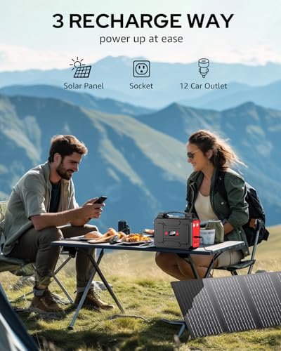 Solar Powered Generator 200W Peak/100W Rated, Portable Generator Power Station with Solar Panels 40W Included, 146Wh Solar Power Bank with AC Outlet 110V for Home Use Camping Outdoor Adventure