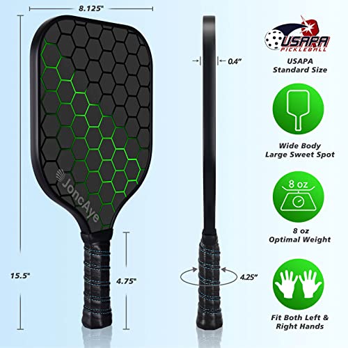 JoncAye Pickle-Ball Racket Set of 2 - Carbon Fiber Paddles for Beginners Intermediate - USAPA Approved Pickleball Gear with 4 Balls, Portable Bag, Overgrip, Comfy Grip for Adults Kids