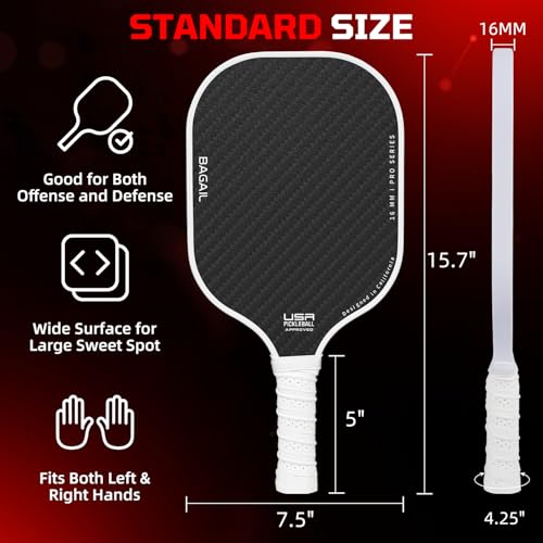 BAGAIL Pickleball Paddles, USAPA Approved Fiberglass Surface Pickleball Set, Lightweight Pickle Ball Rackets with 4 Balls, 1 Bag, Designed in California for Traction and Stability - 2 Pack, White