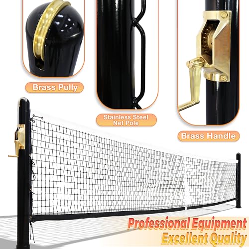 Seliyoo In-Ground Pickleball Net,Heavy-Duty Pickleball Posts,Regulation Tournament-Grade Size,22 FT Regulation Net, Premium-Grade Brass Winder, Galvanized Sleeves,Idea for Outdoor & Indoor Courts