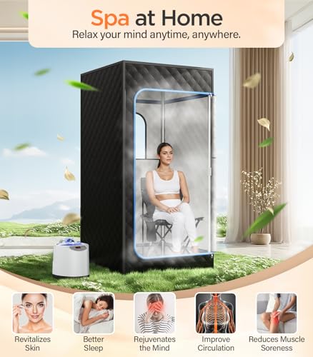 pikulLA Sauna Box, Portable Sauna for Home, Personal Portable Steam Sauna Tent with 1200W 3L Steamer Heater, 15 Levels, Remote Control, Foldable Chair, Cozy Big Size 36 * 36 * 71 inches