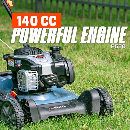 SENIX LSPG-M7 21'' Gas Push Lawn Mower, with 140 cc 4-Cycle Briggs & Stratton Engine, 3-in-1 Bagging, Mulching, and Side Discharge, 6-Position Dual Lever Height Adjustment, 16 Gallon Grass Bag