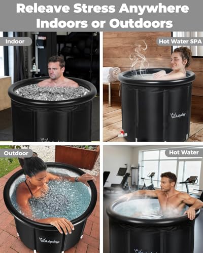 Bubplay Ice Bath Cold Plunge Tub with Cover for Indoor Outdoor for Recovery, Cold Water Therapy, Athletes & Adults -105 Gallons, Black, XL