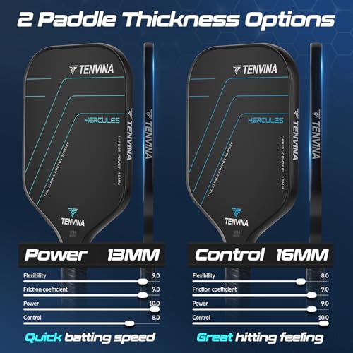 NHYHN TENVINA Pickleball Paddles, Multi-Layer T700SC Friction Carbon Fiber Pickleball Racket, 13MM Thicknesses, Strong Power and Spin Surface of USAPA Approved Pickleball Paddle