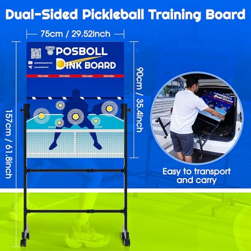 Posboll Pickleball Practice Board&Dink Rebounder with Stand Pickleball Wall for Practice Dink Board for Pickle Ball Training Adjustable Pickle Ball Practice Rebounder Pad Portable Dink Guru