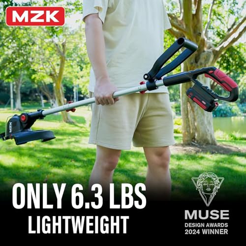 MZK 20V 12'' Cordless String Trimmer, Grass Trimmer&Edger with 8 Replacement Spools, Battery Powered Weed Trimmer with Auto Line Feed for Garden, Lawn(2 * 2AH Battery and Charger Included),ST12D07