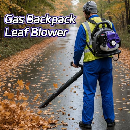 52CC Backpack Gas Leaf Blower, 720 CFM, 230 MPH 2-Stroke Blower with Adjustable Speed, Low Noise, and Ergonomic Design for Lawn, Yard, Garden & Commercial Use-Purple