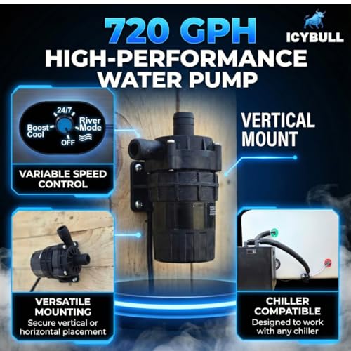 ICYBULL 720GPH Water Pump for Cold Plunge, Quiet In-Line Pump for Chiller System with Speed Controller, Boost Cool and River Mode, 3/4-Inch Barbed Connections. 100% Magnetic Drive.