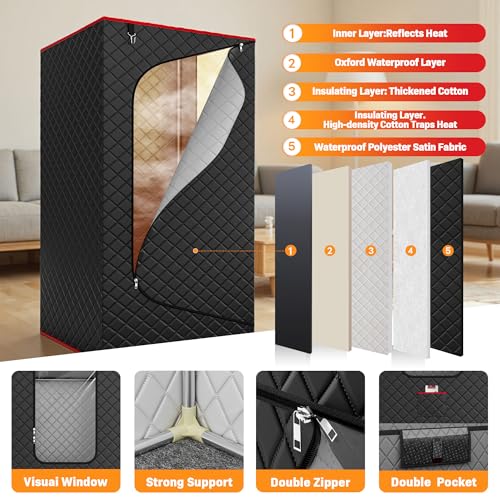 Manastin Upgraded Portable Steam Sauna for Home, Sauna Tent with 3L/1200W Steamer, XL Foldable and Remote Control, 99-Min Timer & 15 Power Levels, 2.6' x 2.6' x 5.9' Detox Spa for Relaxation,Jet Black