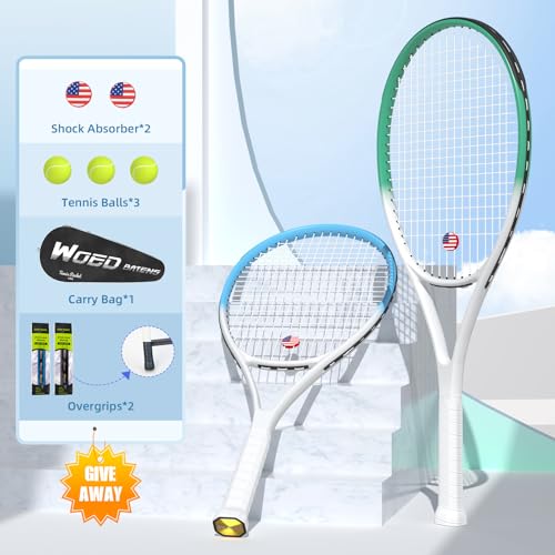 WOED BATENS Adult 2 Player Tennis Racket, 27' Speed Racquet, Includes Balls, Overgrips, Bag, Vibration Damper, Cover