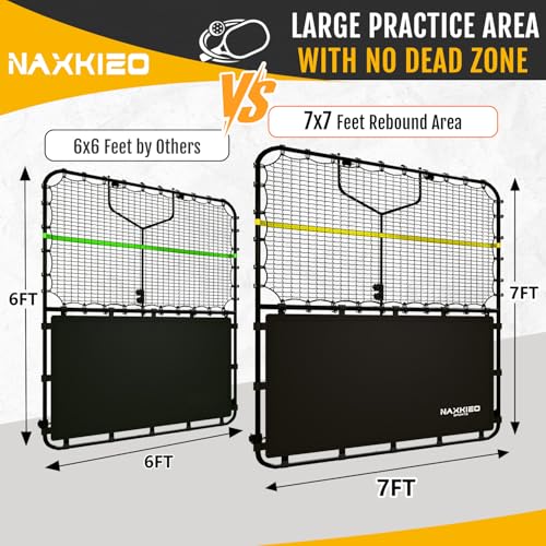 NaxKizo 7x7 FT Pickleball Rebound Net, Pickleball Net for Dinks Volleys Hits Training, Freely Adjustable Angle Various Ball Practice Rebounder for Outdoor Indoor