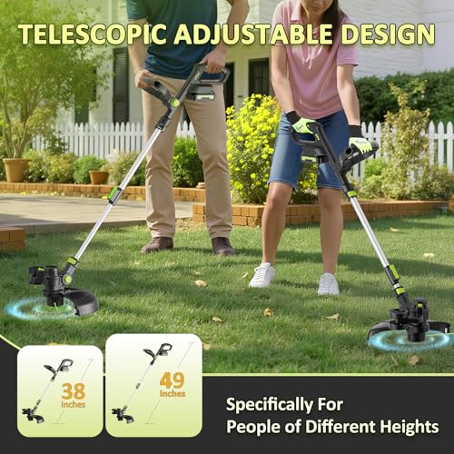 20V Cordless String Trimmer, Two 2.0Ah Battery Powered with Fast Charger, 12'' Grass Cutter with Auto Line Feed, 2-in-1 Electric Lawn Mower Grass Trimmer&Edger Lawn Tool with 8 Lines for Yard, Garden