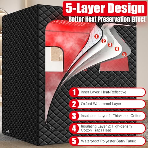 2 Person Infrared Sauna Box for Home, Portable Steam Sauna Room with 660nm+850nm Red Light Therapy Lamp, 5-Layer Waterproof, 2 Steamers, 2 Folding Chair, 2 People Red Light Sauna