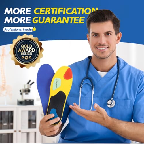 Professional Sport Insoles with Medium Arch Support and Shock Absorption for Plantar Fasciitis and Flat Feet Pain Relief in Men and Women, Orthotics Shoe Insert, Breathable & Anti-Slip, Blue, M