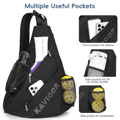KAVIGOR 2025 Pickleball Sling Bag, Convertible Ultra-Light Backpack with Skin-Soft Fabric & Wet/Dry Pocket, Fits 4 Paddles + Gear