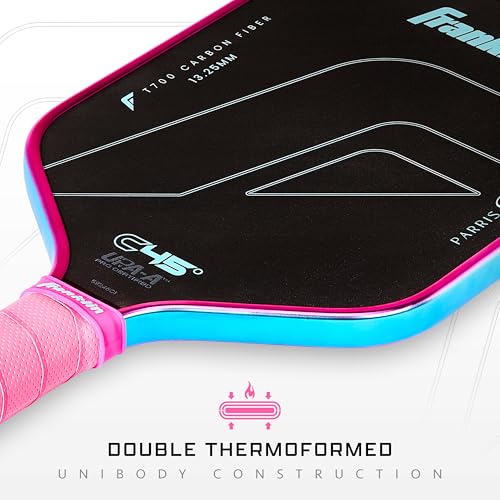 Franklin Sports Pro Pickleball Paddles - Parris Todd C45 Carbon Fiber Series - Official USAP + UPA Approved Pickleball Paddle - Elongated Pro Player Design - 13.25mm Polymer Core - Hot Pink/Surf Blue