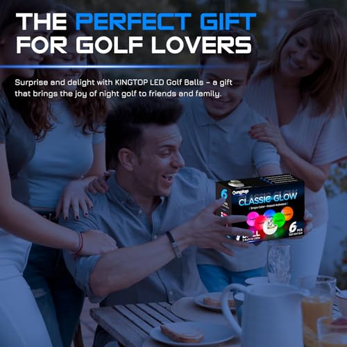 KINGTOP Classic Glow in The Dark Golf Balls with 10-Minute Reset Timer, Super Bright Light Up LED Golf Balls - with Glowing Tees and Storage Bag - Novelty Night Golfing Gift for Men and Women