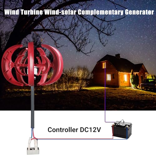 balurukt 4500W Wind Turbines Generator,12V 5-Blade Vertical Axis Wind Turbines Generator Kit,Electricity Producer Equipment Red,for Home Hybrids Streetlight Use, Fast Delivery from USA Red