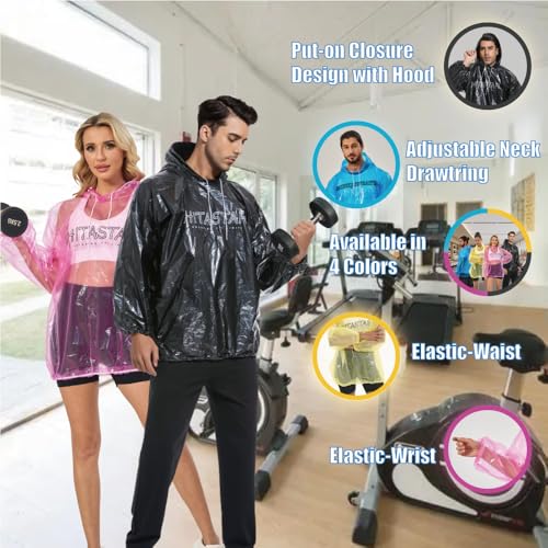 HITASTAR Sauna Pullovers Sauna Suit for Women & Men Sweat Suits Workout Shirt Long Sleeve Sweat Suits with Hood Black 1PCS Regular