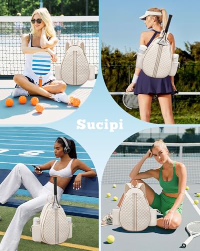 Sucipi Tennis Bag - Quilted Sling Crossbody Backpack, Water Resistant Racket Bag for Women Men, Suitable for Pickleball and Badminton