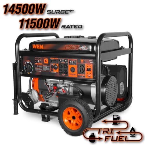 WEN 14500-Watt 120V/240V Tri-Fuel Generator, Transfer-Switch Ready with Electric Start and Wheel Kit (TF1450)