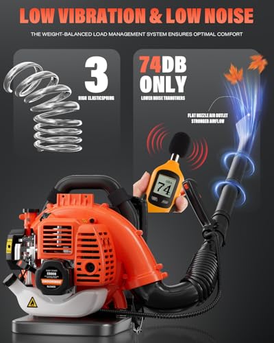 Snoonwee Backpack Leaf Blower Gas Powered – Commercial 52cc 2-Stroke Engine, 200 MPH & 550 CFM Heavy Duty Blower for Lawn Care, Debris & Snow (A808-2)