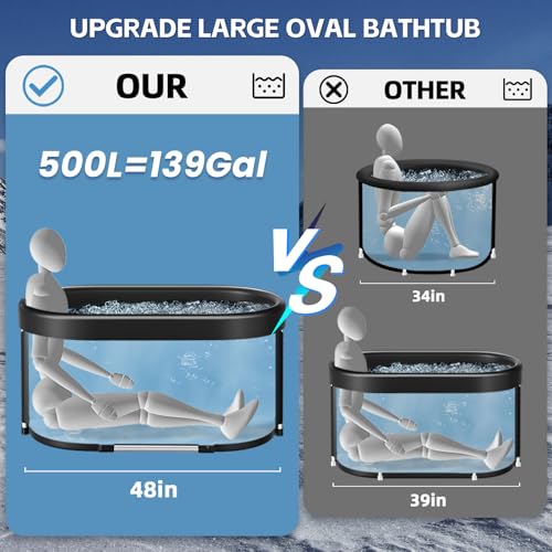 Wxtkkom New Upgrade XL 139-Gallon Oval Ice Bath Tub - 6 Layered Portable Bathtub, Drop-In Bathtubs Foldable with Cover Cold Plunge Tub for Athletes, Home Gym, Outdoor Recovery Use