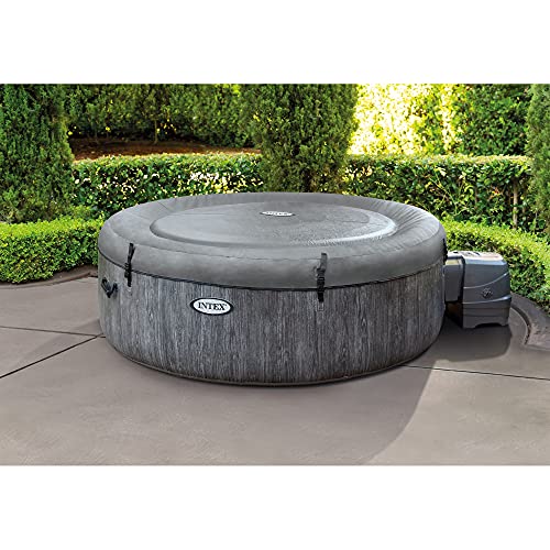 Intex Greywood Deluxe 4 Person Outdoor Portable Inflatable Hot Tub Spa with Multi-Color LED Light, Foam Headrests, and 140 Soothing Bubble Jets, Gray