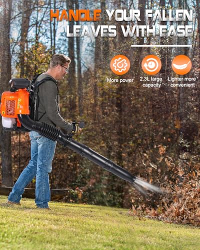 Getell 80cc Gas Backpack Leaf Blower, 900CFM 206MPH 2-Stroke Engine, Heavy-Duty Leaf & Snow Blower for Lawn, Garden & Commercial Use (853 EZ)