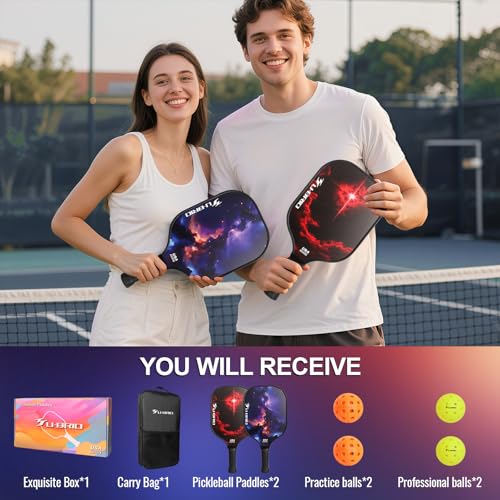 U-BRIO Pickleball Paddles USAP Approved | 16MM Max Sweet Spot | 5-Layer Fiberglass & Edge Guard | PP Honeycomb Shock Absorption | High Forgiveness | Beginner-Friendly Value Bundle