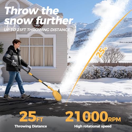Krmspe Electric Snow Shovel, 21000RPM Cordless Snow Blower, 13" Snow Blower with 2 Powered 24V Batteries, Lightweight for Easy Snow Removal on Steps,Patio,Driveway,Home,Yellow