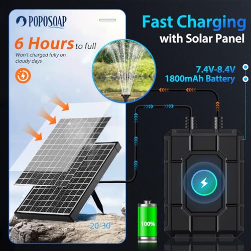 POPOSOAP 1800mAh Battery Backup for Solar Fountain Pump, 7.4V-8.4V Battery Backup for 6W/6.5W/8W Solar Water Fountain Pump Kit(Not Included Solar Fountain)