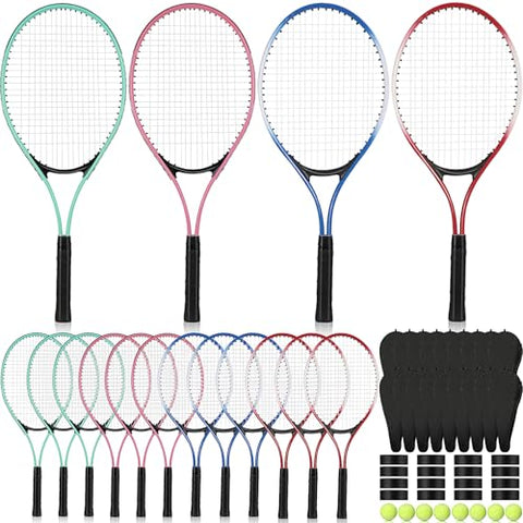 Motionchic 16 Pcs Tennis Rackets for Adult Recreational 8 Players 27" Tennis Racquet Bulk Lightweight Tennis Racket with 8 Tennis Balls for Training Beginners with Overgrips Carry Bag