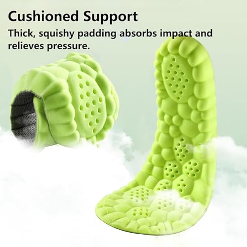 Pickleball Insoles for Men Women, 4D Memory Foam Arch Support Inserts, Breathable Sweat-Absorbent Cushion for Running (2 Pair, Men 5-6 / Women 6.5-7.5)