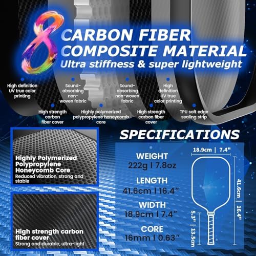 Maxceysen Pickleball Paddles T700 Carbon Fiber Surface Paddle USAPA Approved 16MM High Performance Lightweight Racket with Wide Face Long Grip for Men Women Beginner Starters Partners Couples