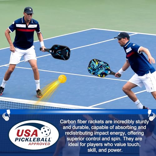 WROSU Pickleball Paddles Set of 4 Carbon Fiber | 2024 USAPA Approved Equipment W/Accessories | Core Carbon Fiber Pickleball Racquet | Have Traction and Stability | for Friends