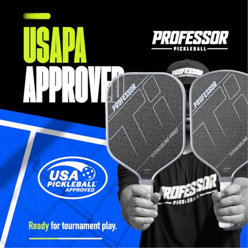Professor Titanium Pro Square Pickleball Paddle - Designed with Titanium Carbon Fiber Weave Surface - 16MM Foam Injected Thermoformed Core
