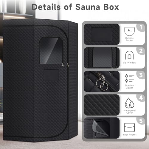 Fulove Steam Sauna Box, Portable Sauna for Home with 3L Steamer, Remote Control, Folding Chair and Mat,Indoor Sauna Tent for Weight Loss and Detox