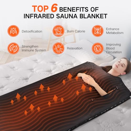 RRGFB Infrared Sauna Blanket, Portable Sauna Blanket for Detoxification, Crystal Therapy Personal Sauna for Home Relaxation, 20-60 Mins Timer, 95-167℉ Temp Range, 5.74 ft x 2.53ft