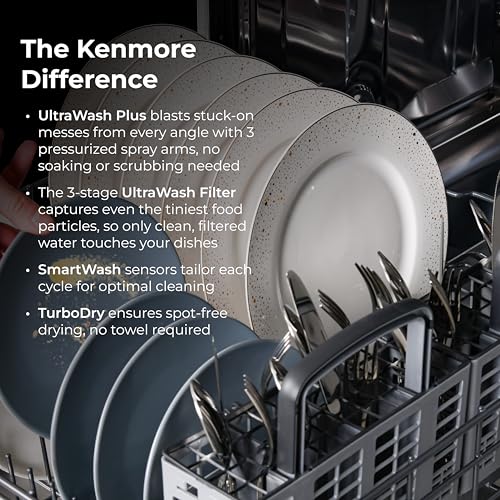 Kenmore Elite 24" Built-In Dishwasher - UltraWash Plus, TurboDry, QuietWash, SmartWash & TurboFlex Third Rack - 15 Place Settings - 42 DBA - ENERGY STAR Certified - Stainless Steel