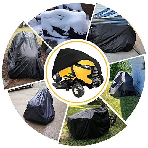 Riding Lawn Mower Cover, Heavy Duty Waterproof Polyester 600D Oxford Tractor Cover UV & Dust & Water Resistant, Universal Fit Decks up to 54" with Elastic Cord & Storage Bag (Black)