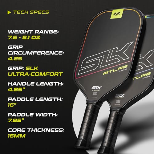 Selkirk Sport SLK Atlas Max Pickleball Paddles Set of 2 | Raw Carbon Fiber Face & Rev-Control Polymer Core | Complete Pickleball Set with 2 Pickle Ball Rackets, 3 Hybrid+ Balls, and SLK Sling Bag