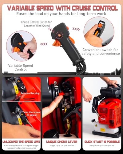Getell Professional Gas Powered Backpack Leaf Blower – 2-Stroke High-Performance 63CC/665 CFM Blower System with Comfort Design for Complete Property Maintenance (GB657 PRO)