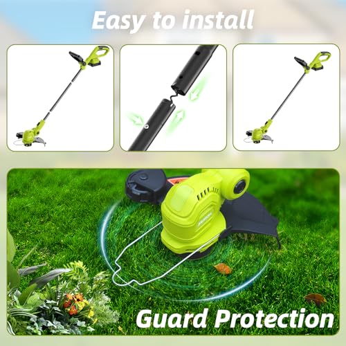JAGROM 12-inch 20V Cordless String Trimmer with Charger, 2 X 2.0Ah Battery Powered with Auto Line Feed, Lawn Edger with 8 Pcs Grass Cutter Spool Line and 2 Spool Cap