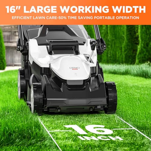 Litheli 40V (2 x 20V) 16" Electric Lawn Mower Cordless, Brushless Lawnmower with 6-Height Adjust, Portable & Lightweight Push Battery Powered Lawn Mower (2 * 4.0AH Batteries Included)